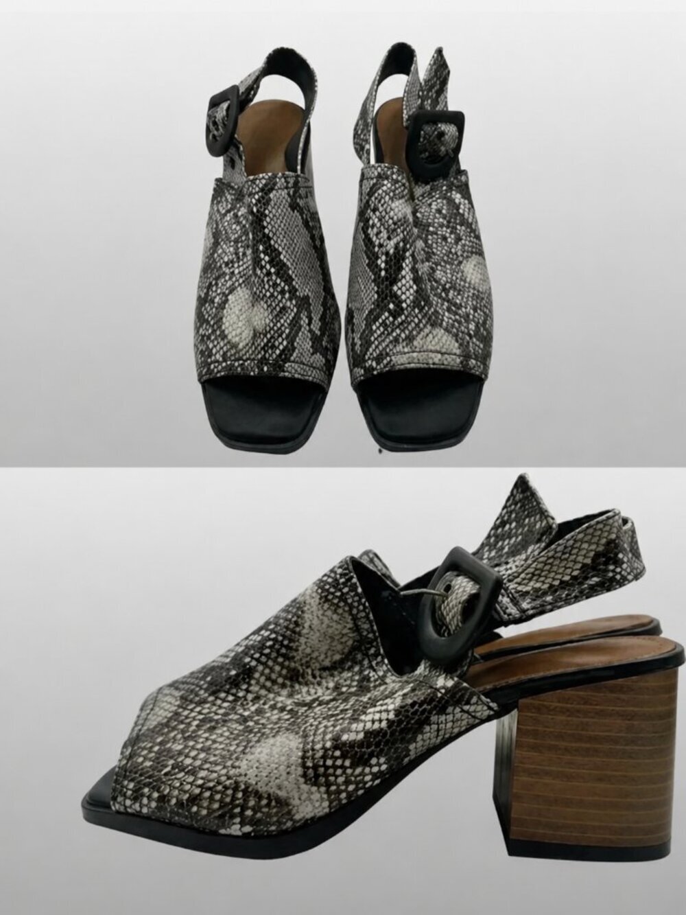 Western Snake Print Block Heel Slingback Mules Boho Statement ShoesM (6- 6.5)